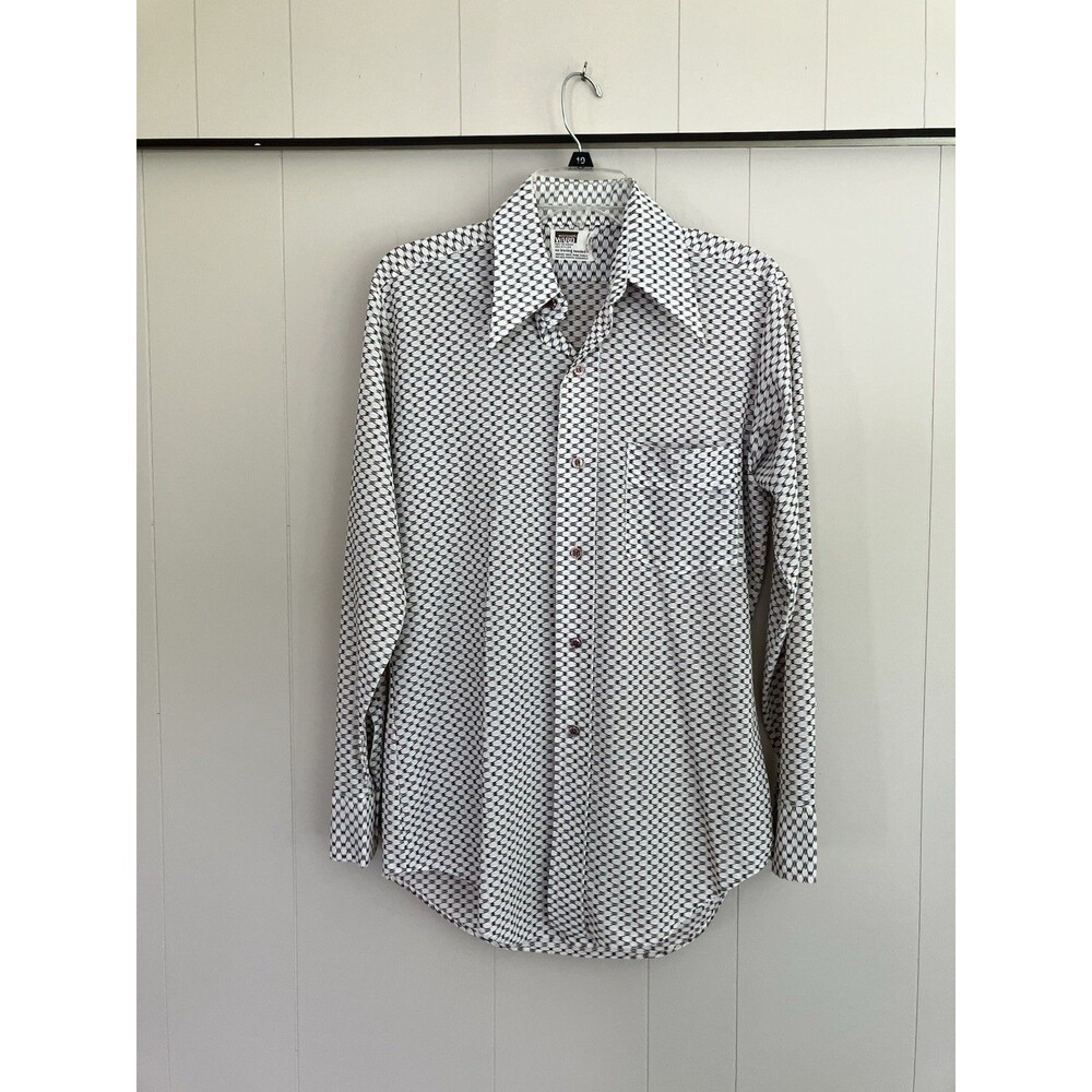 Vtg 60s 70s Montgomery Ward Shirt Geometric Print MCM Mod Disco Size M Slim